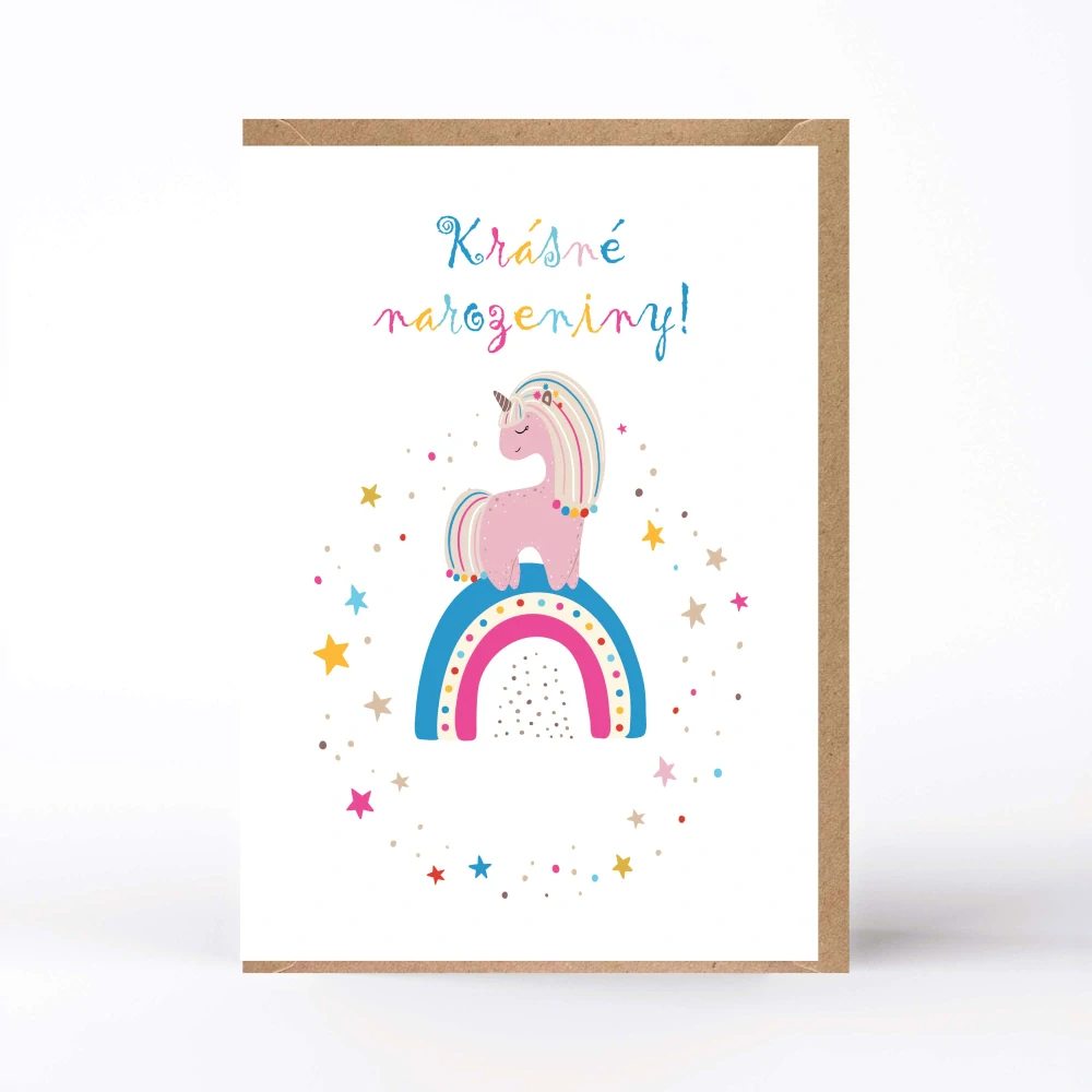 20008  PŘÁNÍ S OBÁLKOU - DUHA A RŮŽOVÝ JEDNOROŽEC s textem