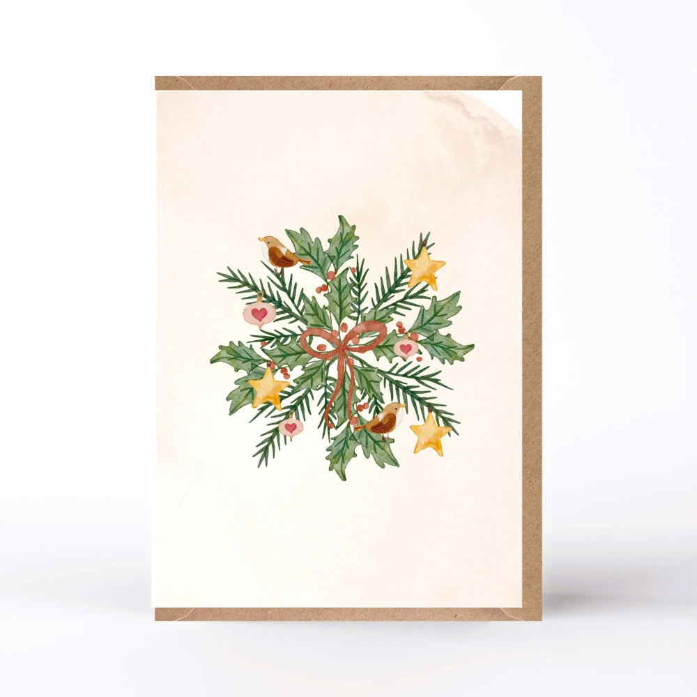 20131 Vánoční přání s obálkou - Sváteční aranžmá - béžová