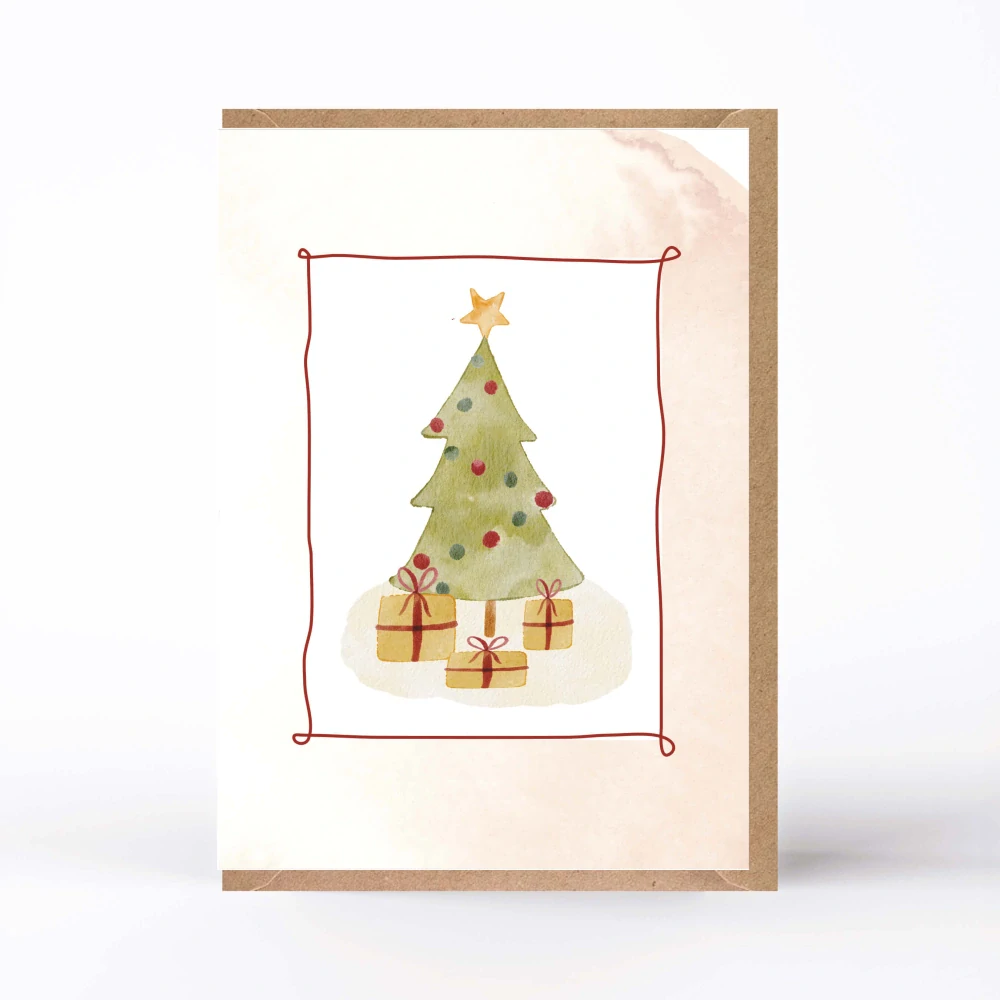 20304 Vánoční přání s obálkou - Vánoční nadílka / pozadí lehce béžová