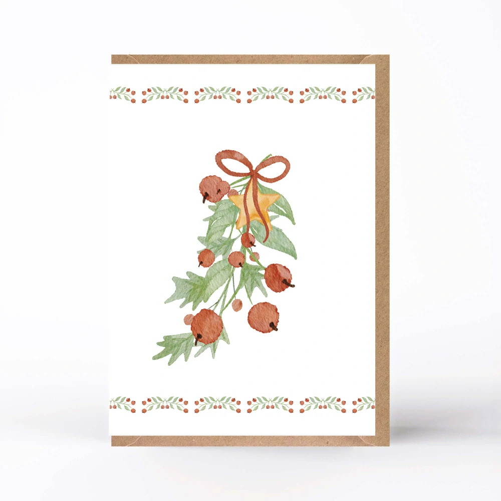 20305 Vánoční přání s obálkou - Aranžmá s šípky