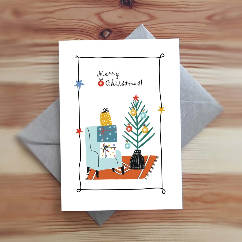 20364 Vánoční přání s obálkou / Merry Christmas! / Chair and gifts