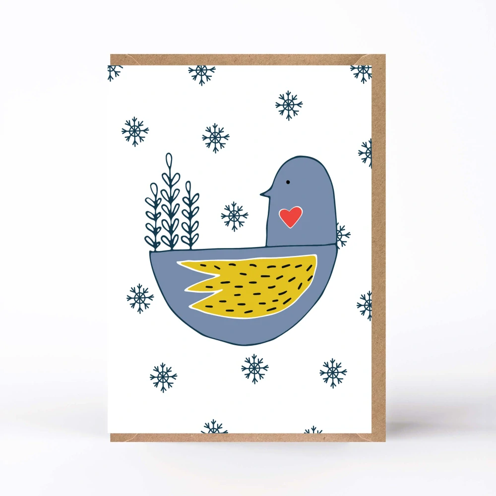 20060 Vánoční přání s obálkou, PTÁČEK velký modrý