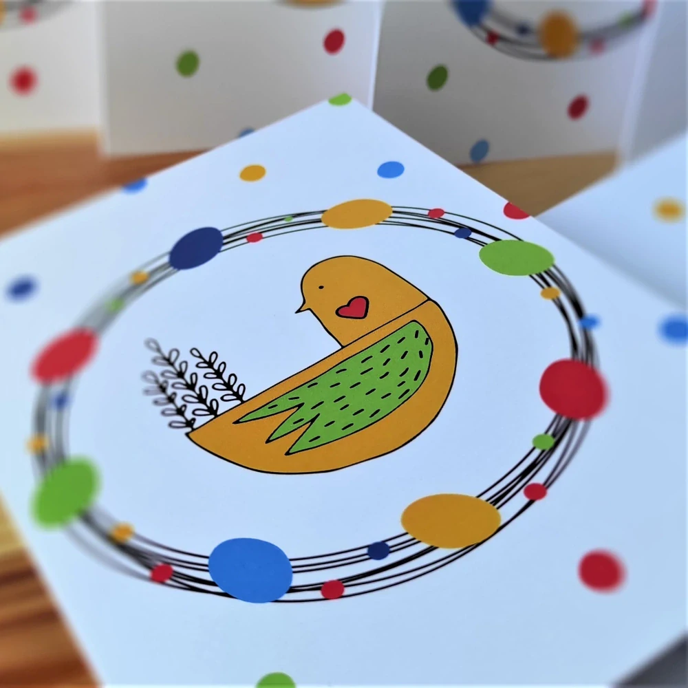 20092  Velikonoční PŘÁNÍ S OBÁLKOU  - Ptáček v hnízdě žlutý