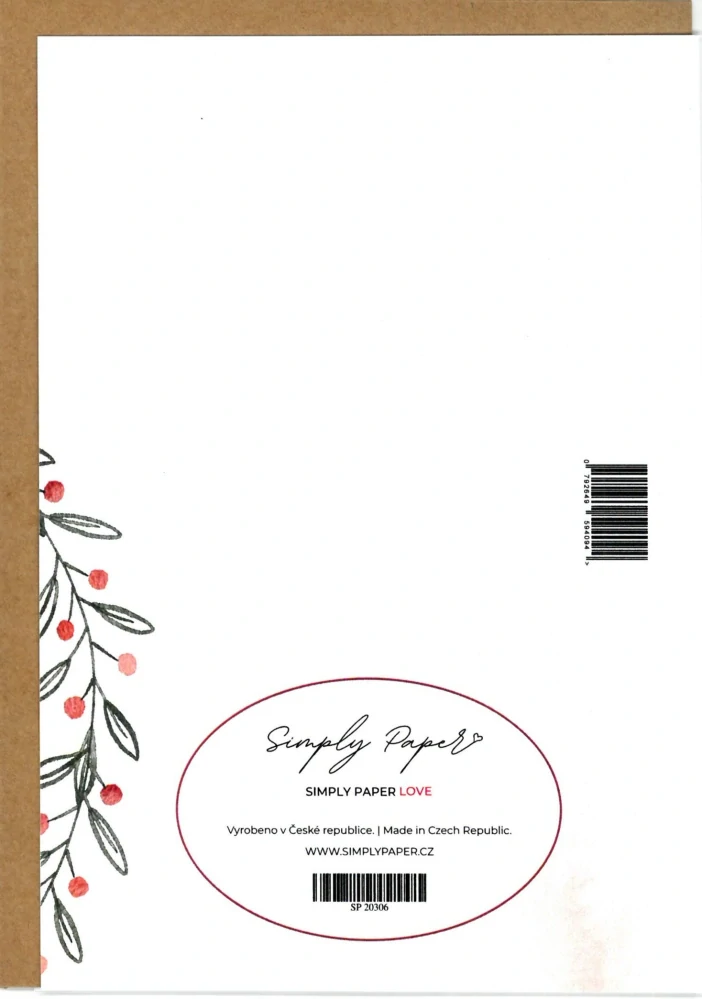 20306 Vánoční přání s obálkou - Vánoční věnec / ozdoby na lehce béžové