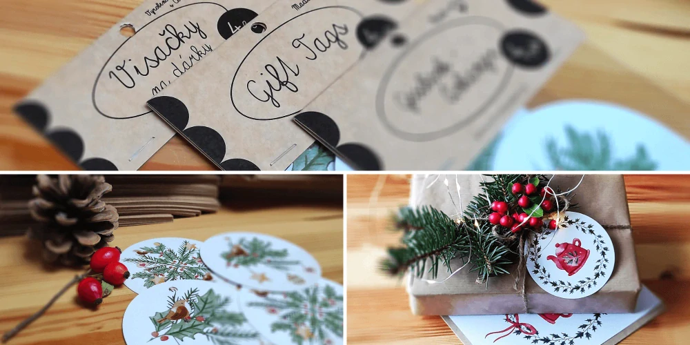 20306 Vánoční přání s obálkou - Vánoční věnec / ozdoby na lehce béžové